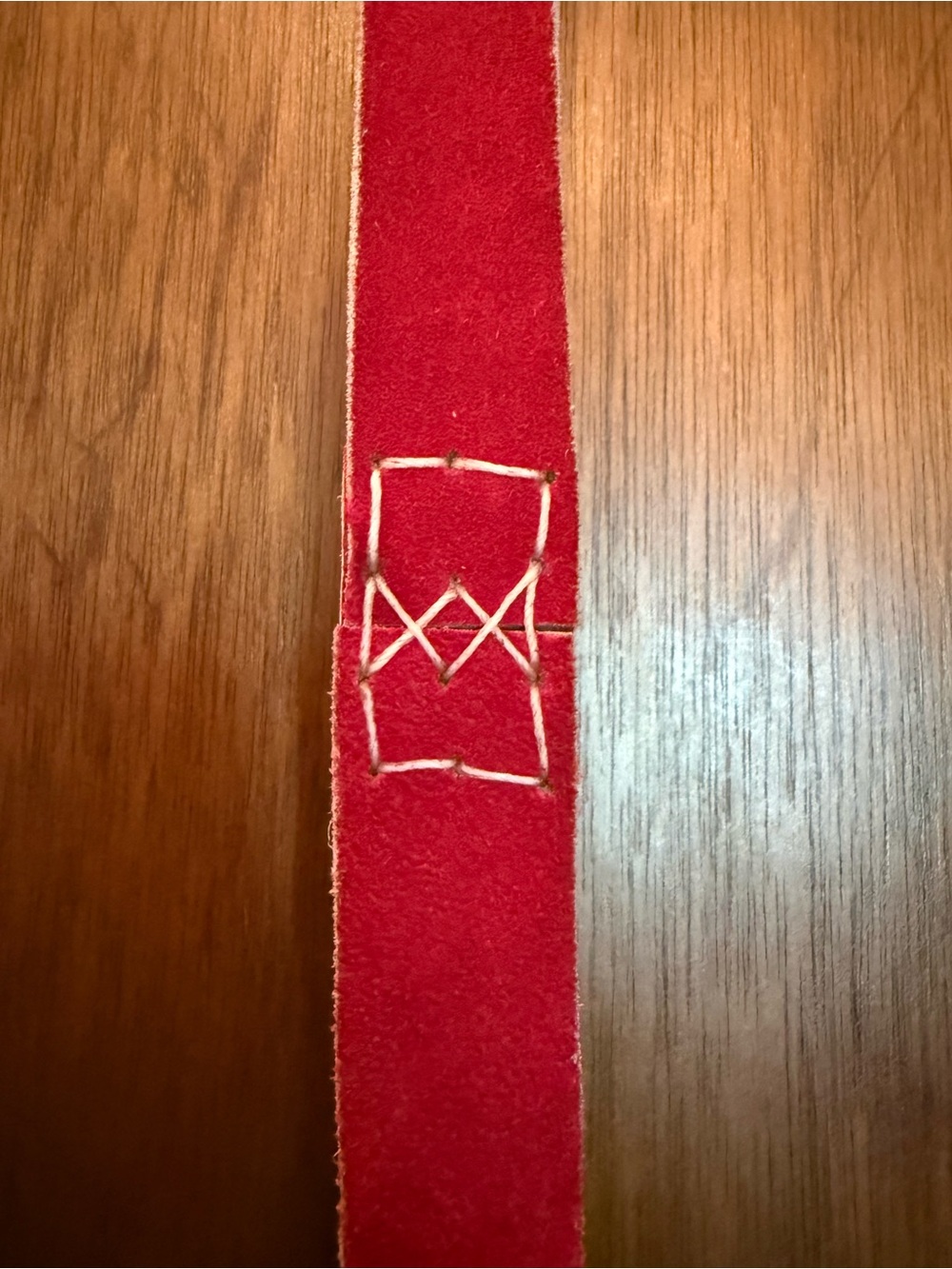 Red Suede Crossbody Bag with Decorative Stitching - Picture 4 of 4